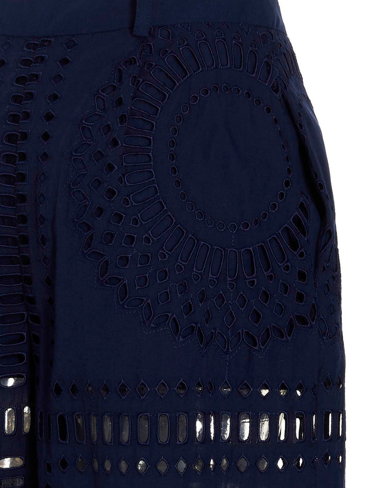 Alberta Ferretti Embroidered Cotton Pantaloni - Blu | 205263d7afceade1f596d7bb6f10ddedffebc4a1