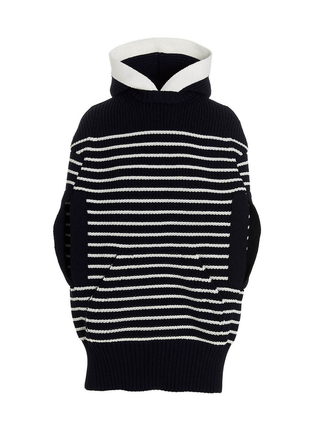 Sacai Striped Hooded Cape Mantelle - Blu | 397f5986541fef765afe5d5bf0ed166e29bc9853