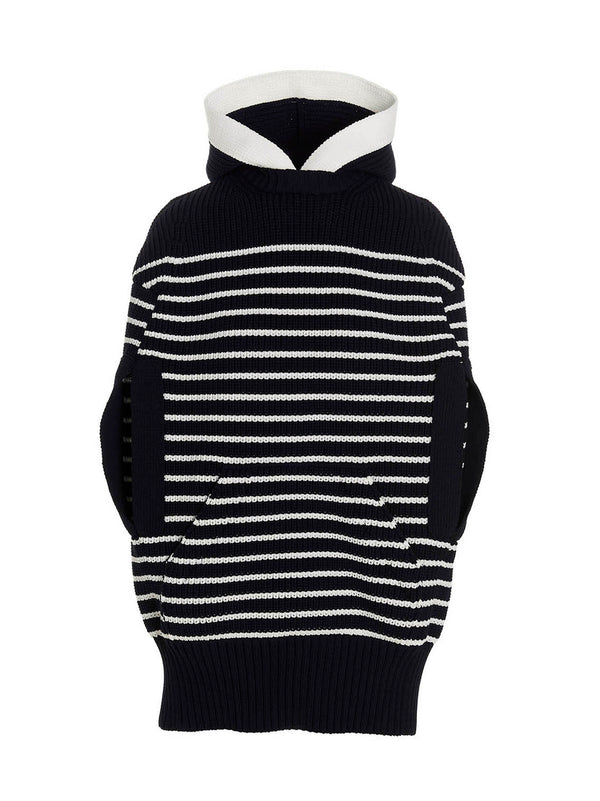 Striped Hooded Cape Mantelle Blu