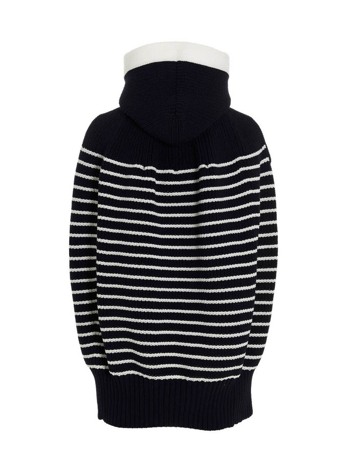 Sacai Striped Hooded Cape Mantelle - Blu | 535934e51031249d9e80b6f6ba6bde5263016cca