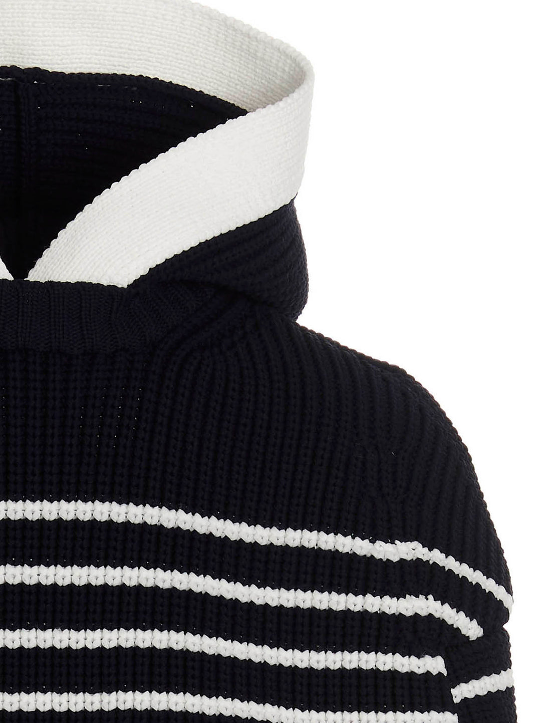 Sacai Striped Hooded Cape Mantelle - Blu | c87059790f483de1410fb14f646af3581657af34