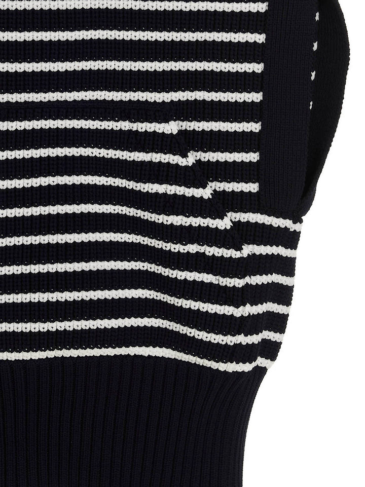 Sacai Striped Hooded Cape Mantelle - Blu | 63a1584a2d2cef58458bd89122ae93b45d8cc662