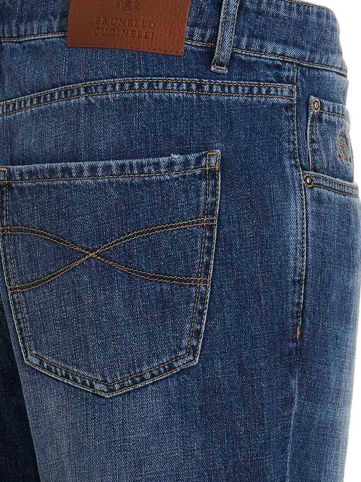 Stone Wash Denim Jeans Blu