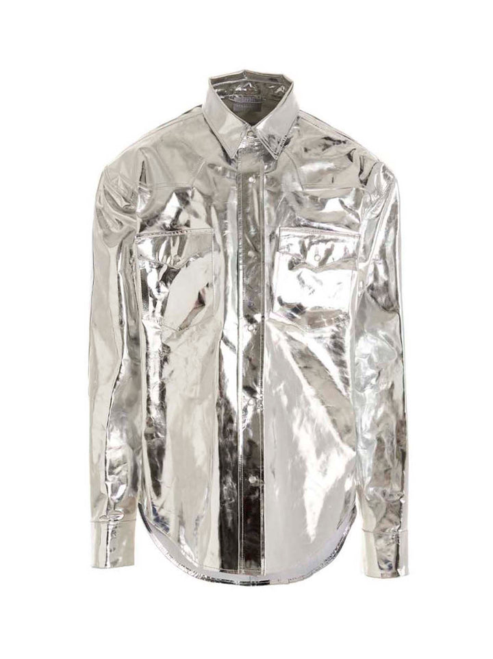 Laminated Leather Overshirt Camicie Silver