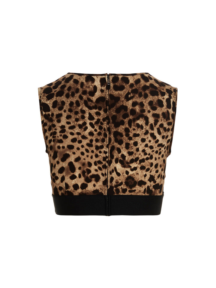 Animal Print Cropped Top Top Marrone