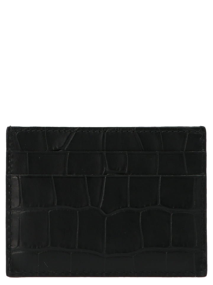 Croc Print Leather Card Holder Portafogli Bianco/Nero