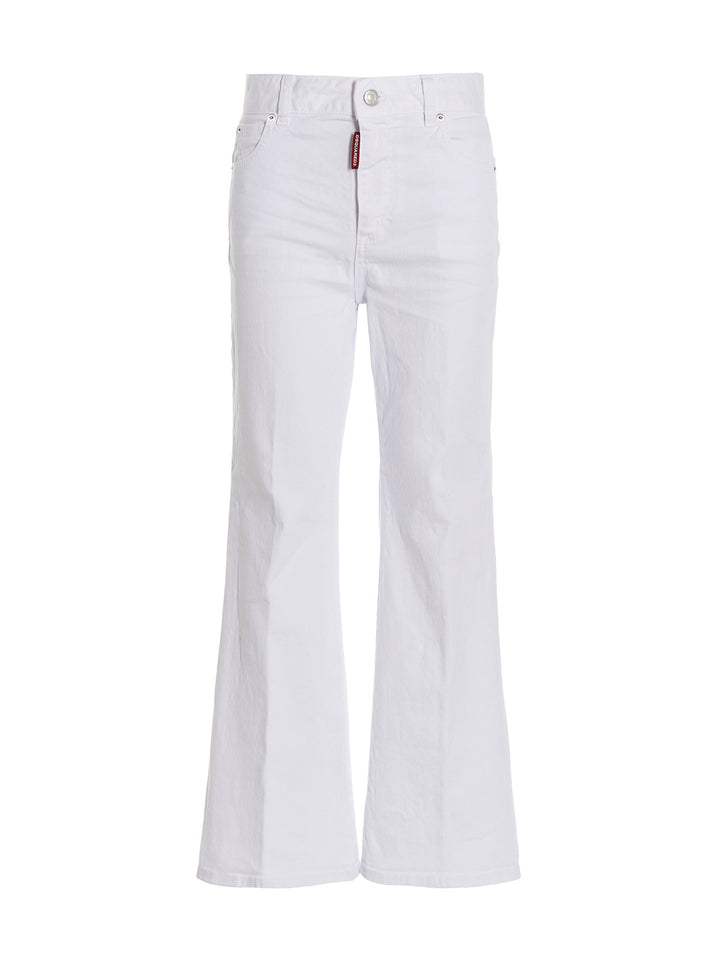 Dsquared2 Super Flared Cropped Jeans - Bianco | 437123b9b5875273caed72c86681bb5f03ba6086