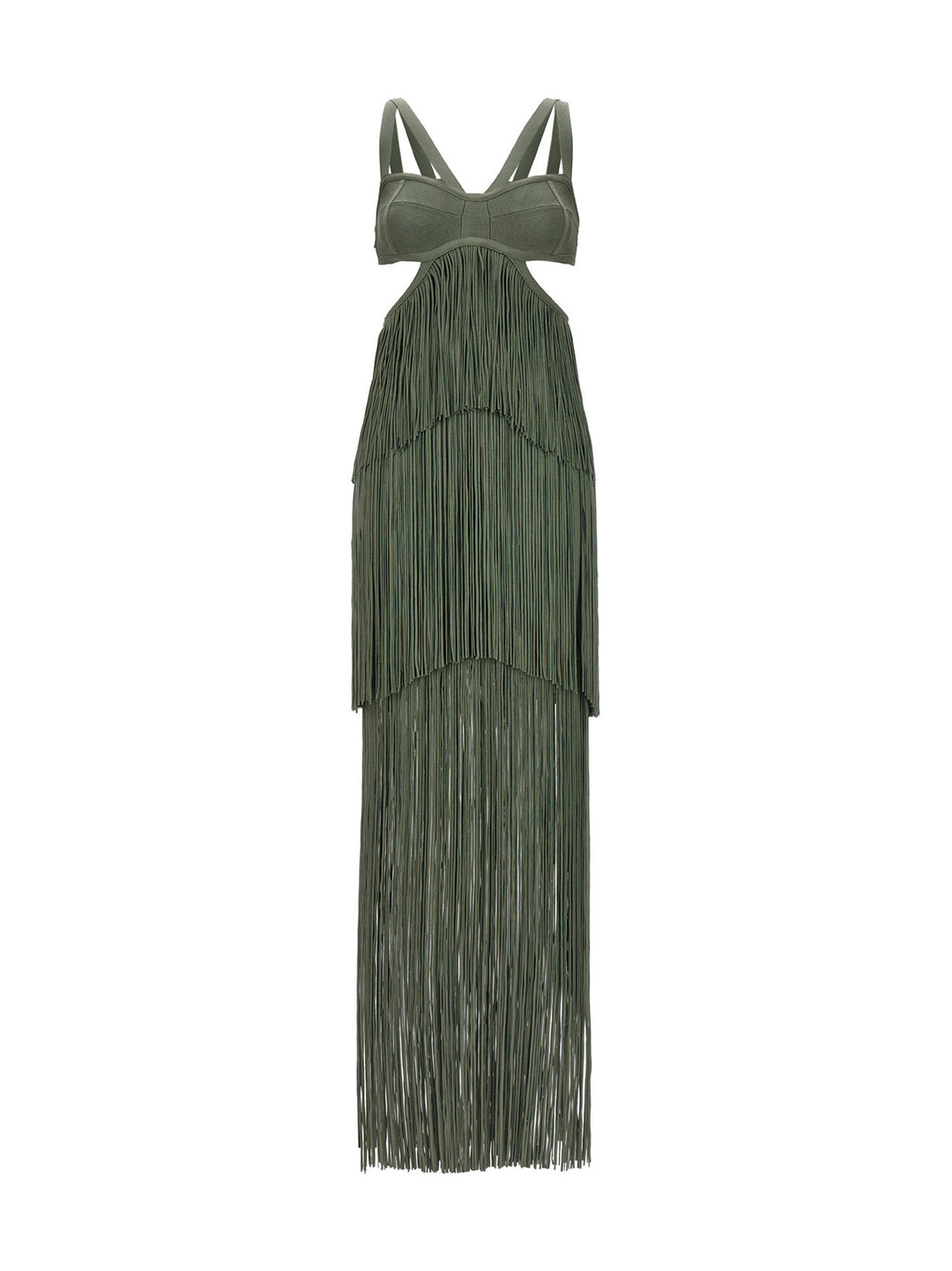 Herve Leger Strappy Tiered Fringe Abiti - Verde | 836b2d1f394a0fe27e764c5cf4809c32e0437f28