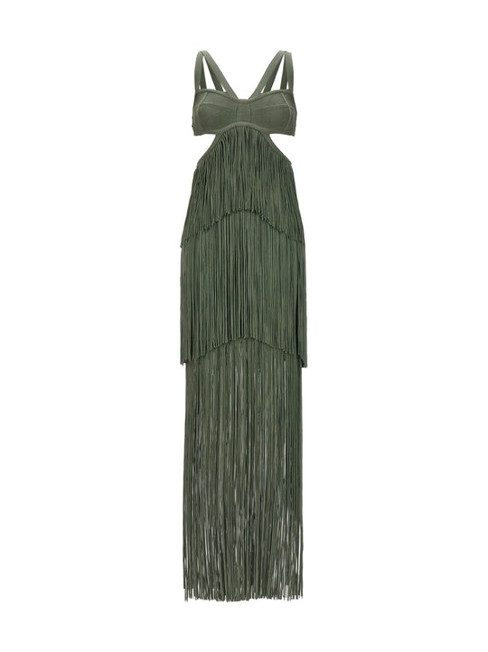 Strappy Tiered Fringe Abiti Verde