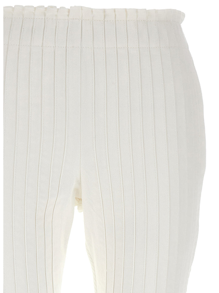 Sacai Ribbed Pleated Pantaloni - Bianco | 8605f6323b9e535b166df0c5c9d9abe269513633