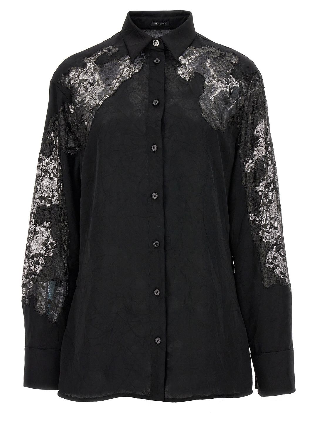 Versace Satin Lace Shirt Camicie - Nero | 388c882bdd7bdce32a6f4ed1605faa753d4427f1