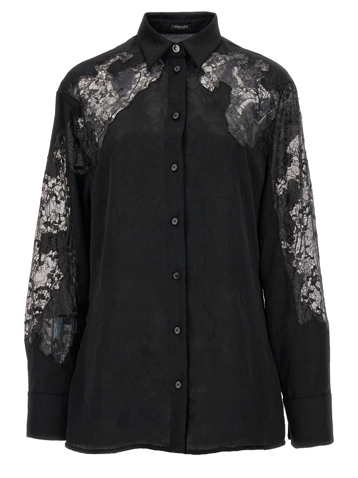 Versace Satin Lace Shirt Camicie - Nero | 388c882bdd7bdce32a6f4ed1605faa753d4427f1