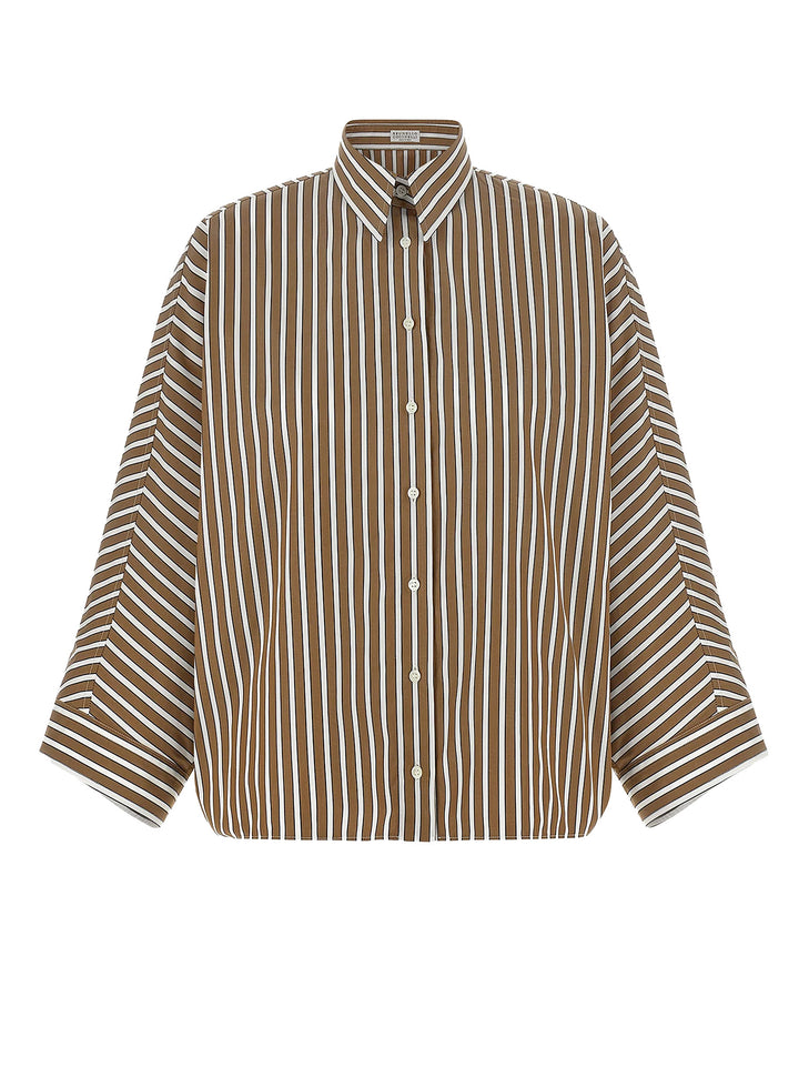 Brunello Cucinelli Shirts - TOBACCO/BLACK/WHITE LINE | 4bb75d4174f07ab2c3b287cd5bb161c61793446c