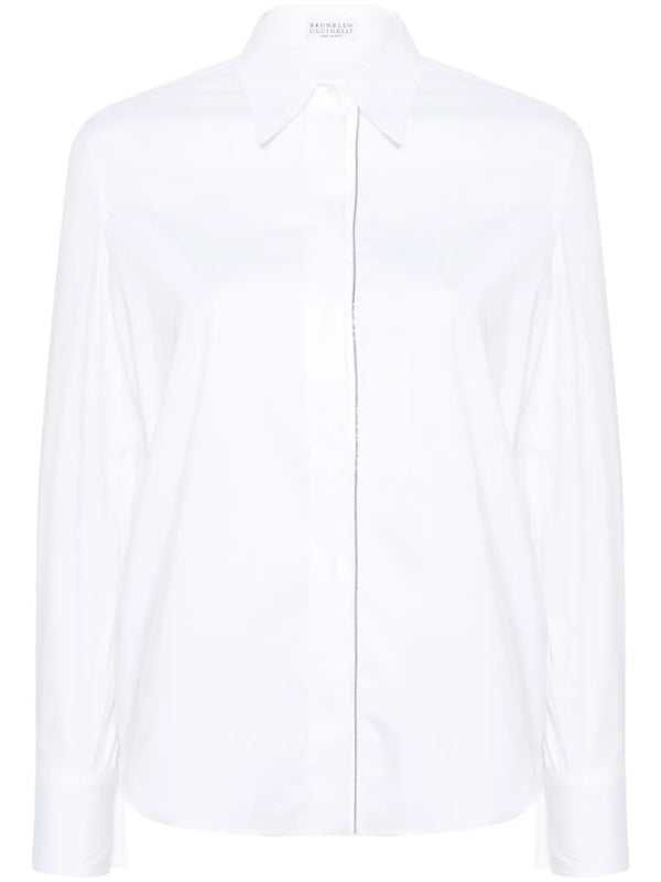 Camicia In Popeline Di Cotone Stretch Con Shiny Trim