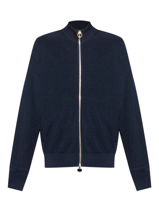 Cardigan A Coste Con Collo Alto E Zip