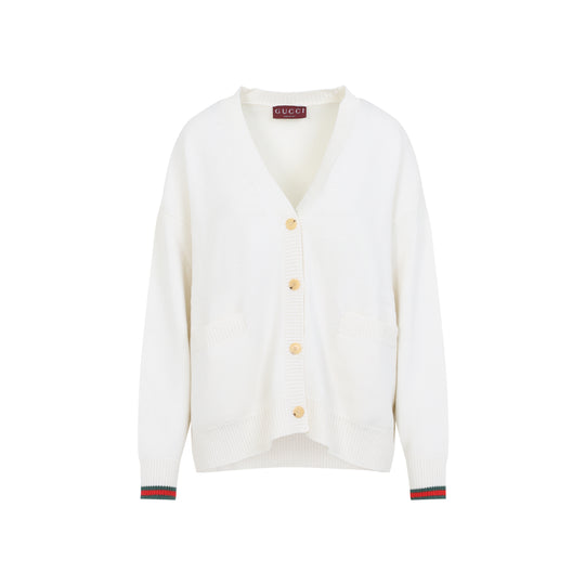 Ivory White Wool Web Cardigan