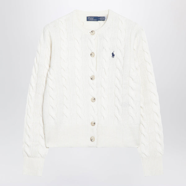 Cream Cable-Knit Cardigan In Wool And Cashmere