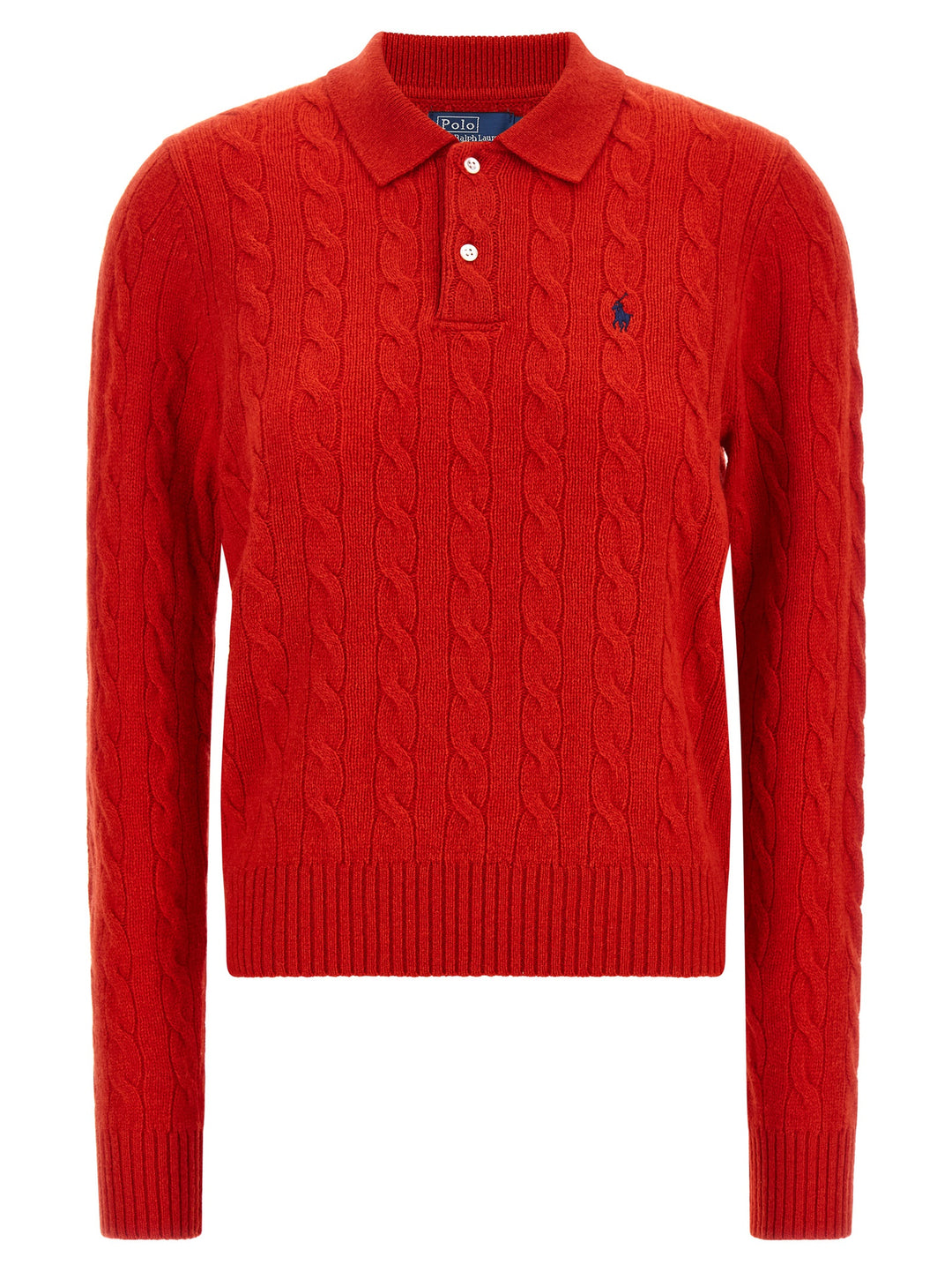 Polo Ralph Lauren Braided Knit  Shirt Polo - Rosso | cd4513554c30af01222741db912ba13c64e12e67