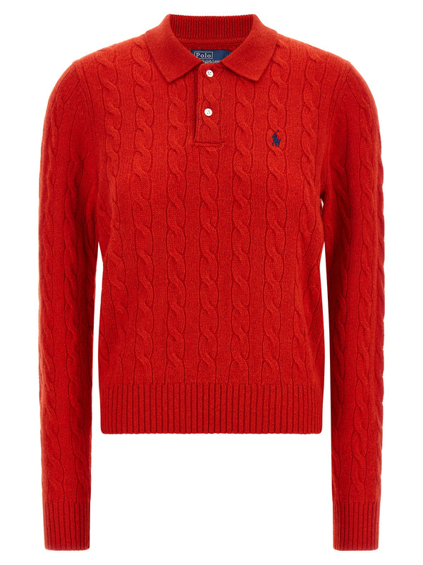 Braided Knit Shirt Polo Rosso