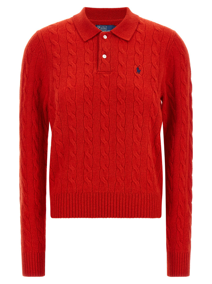 Polo Ralph Lauren Braided Knit  Shirt Polo - Rosso | cd4513554c30af01222741db912ba13c64e12e67