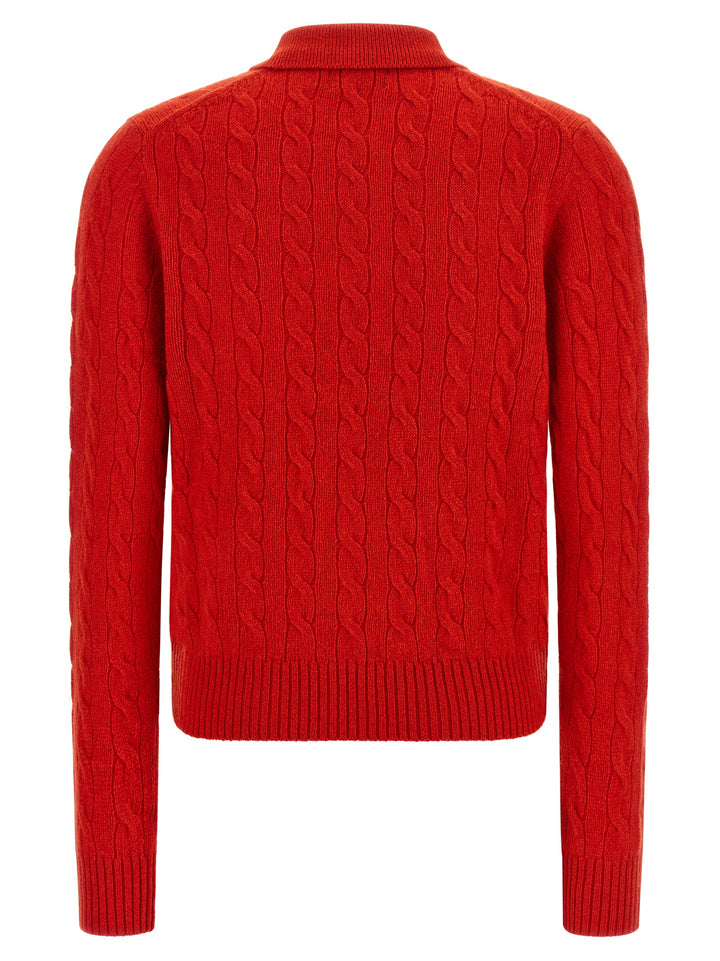 Polo Ralph Lauren Braided Knit  Shirt Polo - Rosso | a9a82bb932c812ca9122efdf332384a903028709