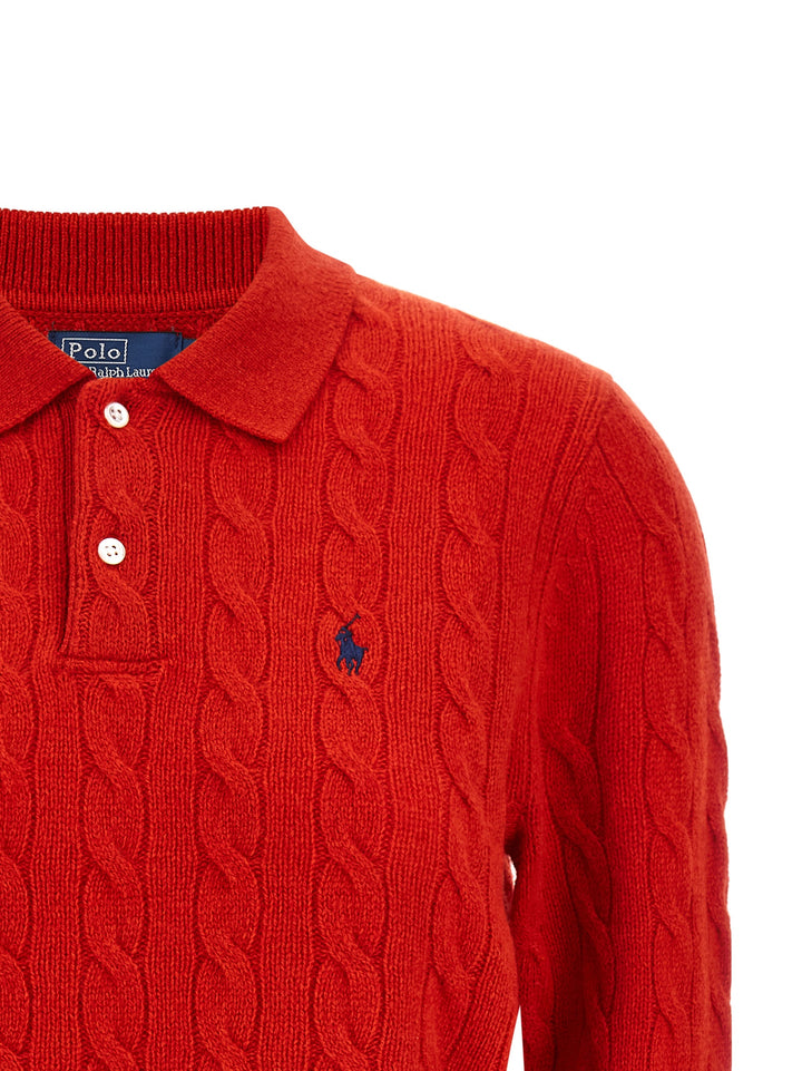 Polo Ralph Lauren Braided Knit  Shirt Polo - Rosso | 86933e6dc1e7da2971df871d4883f50f0930aad8