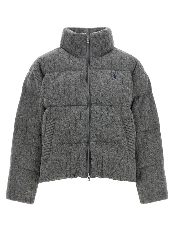 Knitted Braided Down Jacket Puffer Jackets Grigio