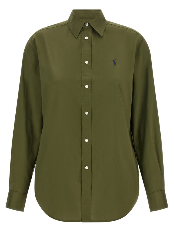 Logo Embroidery Cotton Shirt Camicie Verde