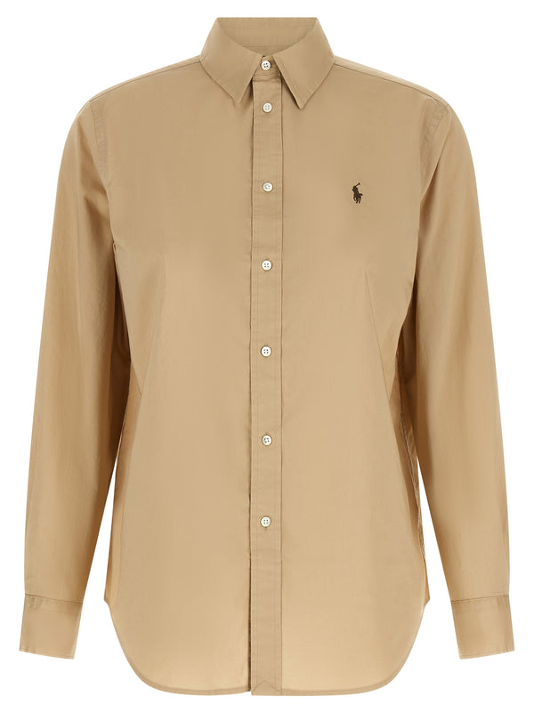 Logo Embroidery Cotton Shirt Camicie Beige