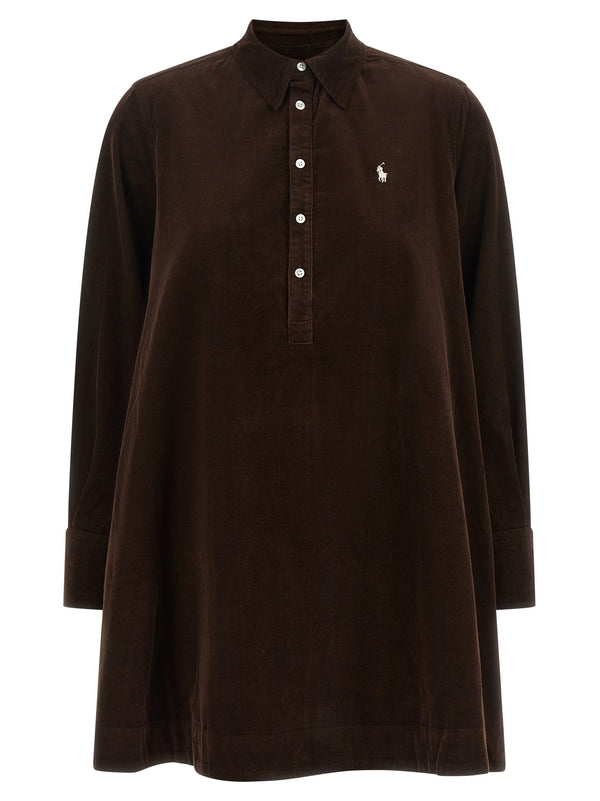 Corduroy Dress With Embroidery Abiti Marrone