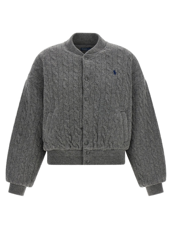 Padded Knit Braided Bomber Jacket Puffer Jackets Grigio