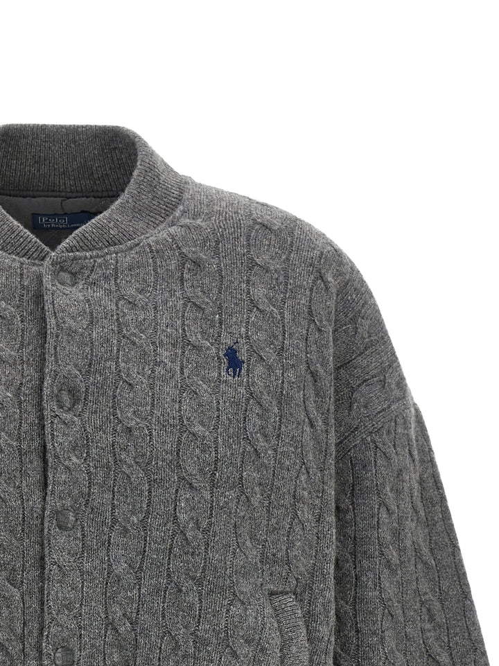 Polo Ralph Lauren Padded Knit Braided Bomber Jacket Puffer Jackets - Grigio | 265bbee224257de048c48c4b25f92d1bafd67bc1
