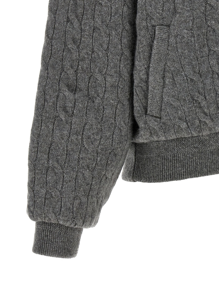 Polo Ralph Lauren Padded Knit Braided Bomber Jacket Puffer Jackets - Grigio | efa03209ab917ff14626df498075a978da41ffb8