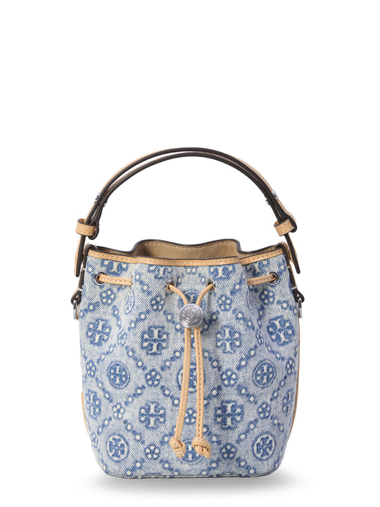Denim Bucket Bag With All-Over T-Monogram Motif