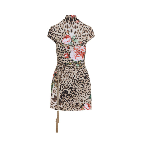 Natural Jaguar Roses Mini Dress