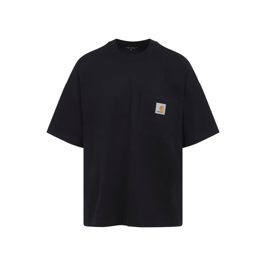 Black Cotton Short Sleeves Work Pocket T-Shirt