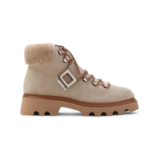 Beige Viv Rangers Track Fur Suede Leather Boots