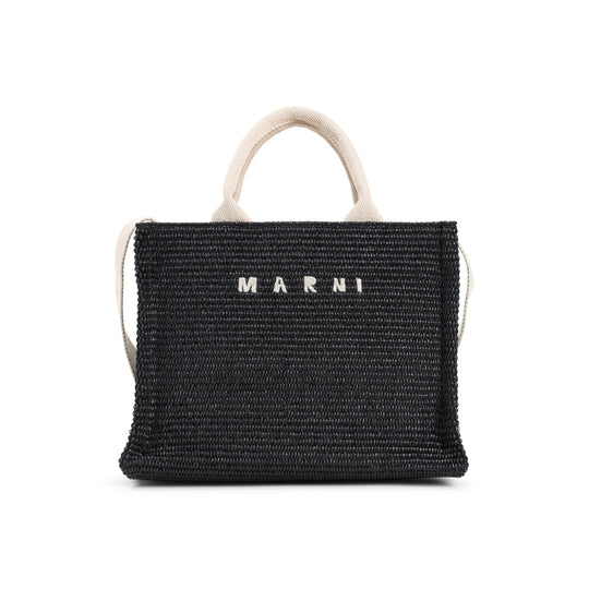 Black Raffia East-West Tote Bag