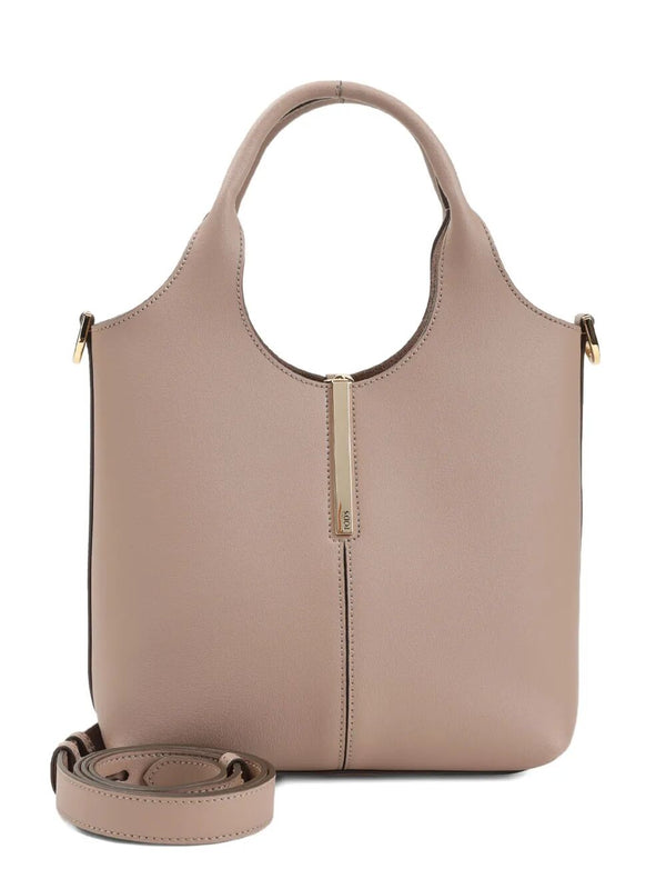 Borsa Shopping In Pelle Mini Con Barra In Metallo