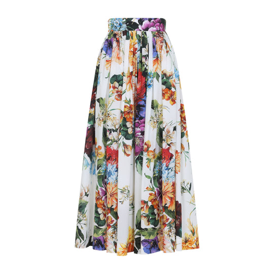 Multicolor Flower Cotton Midi Skirt