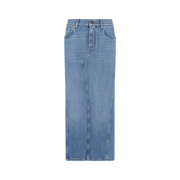 Falda midi de algodón azul medio