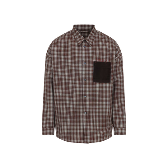 Brown Virgin Wool Check Grain De Poudre Wool Shirt