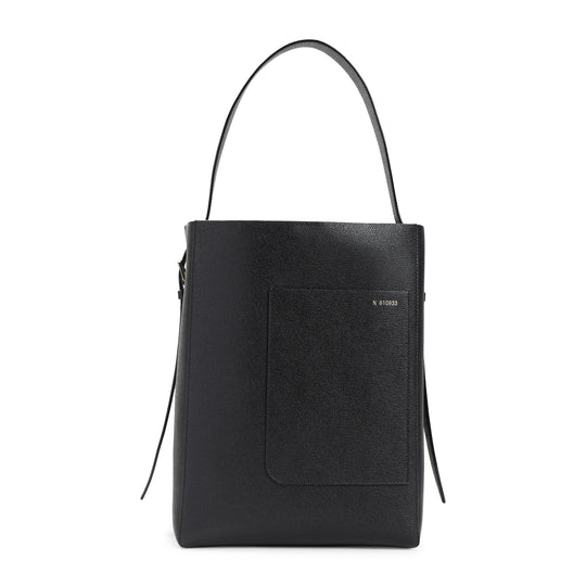 Black Calf Leather Medium Bucket Shoulder Bag