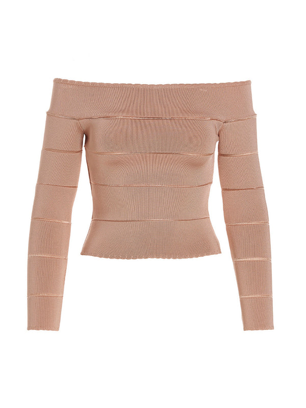 Top rosa con hombros descubiertos