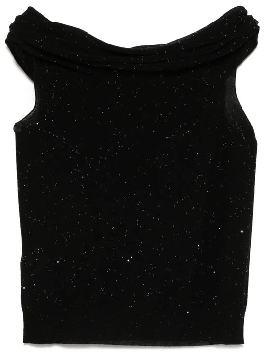 Top In Lana Semitrasparente Con Micro Paillettes