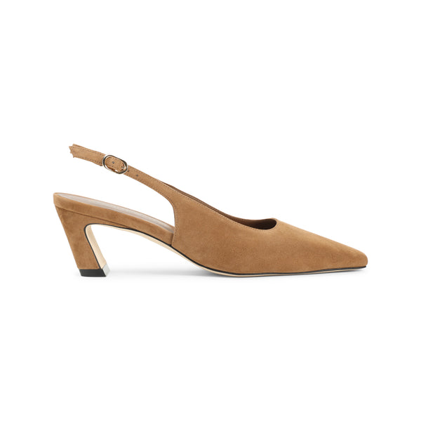 Toasted Almond Brown Suede Leather Stassi 50 Slingback Mules