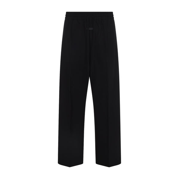 Schwarze weite Baumwollhose mit Kordelzug