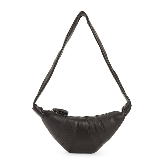 Dark Chocolate Leather Croissant Zip Bag