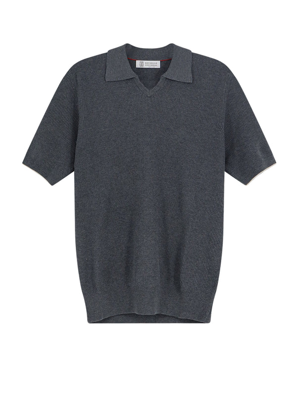 Cotton Polo Shirt With Ribbed Knit