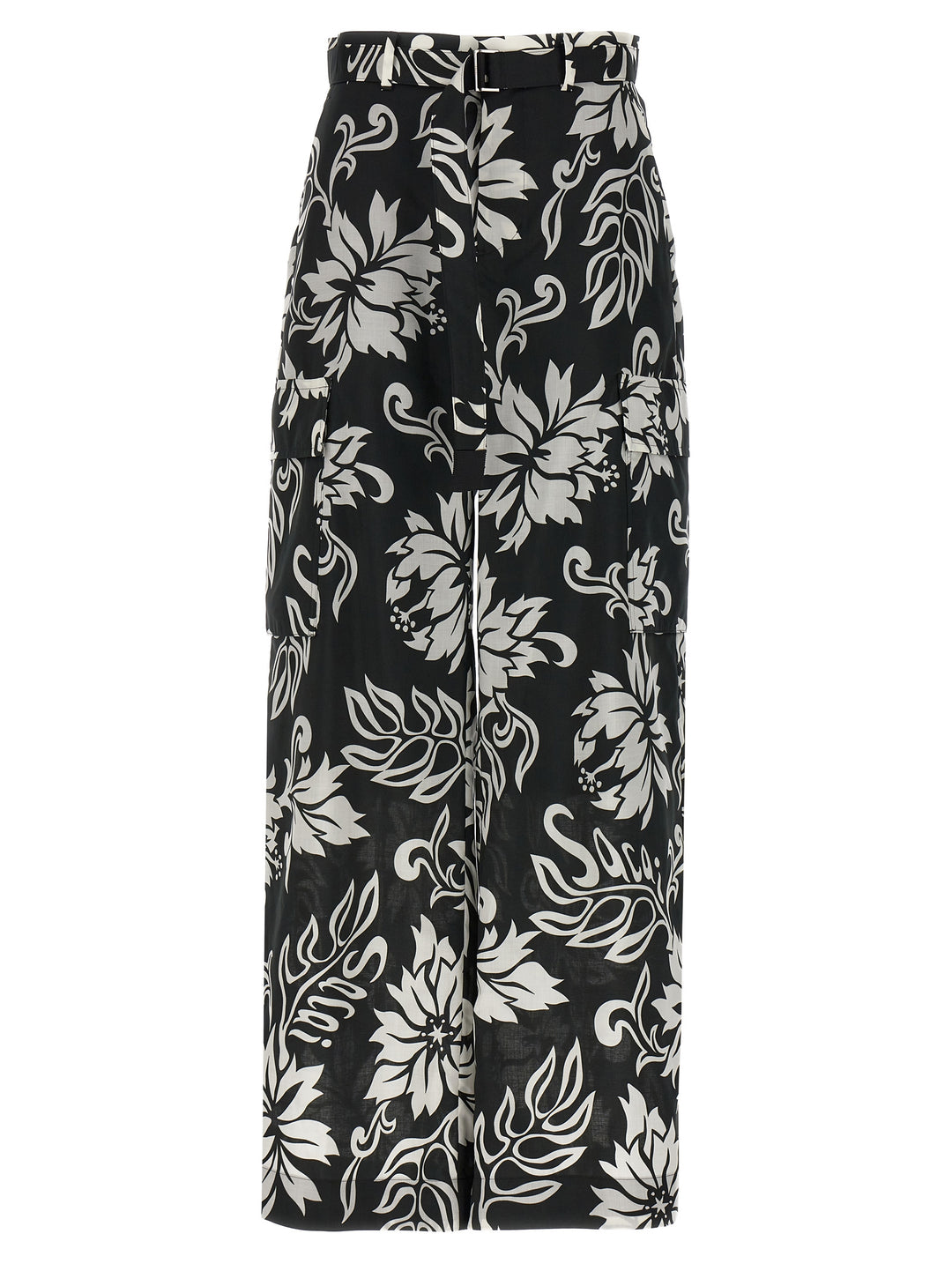 Sacai Floral Print Trousers Pantaloni - Bianco/Nero | df19ca54e54d75599cf4931b631f08198074dad9